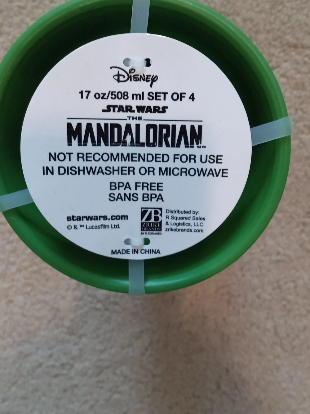 Disney Light Green Mandalorian Stacked Party Cups (4) With Lids